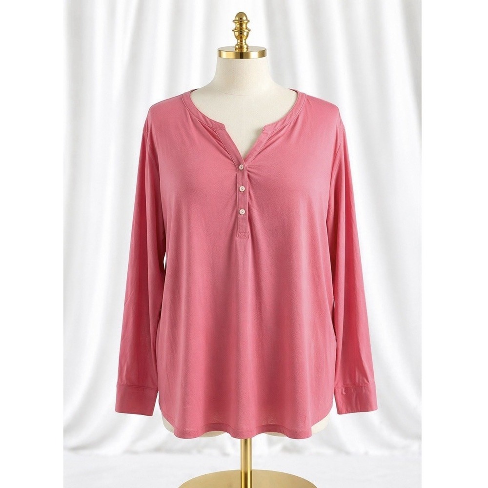 Lands' End Henley Buttery Soft Cotton Stretch Knit Pink Womens 3X Long Sleeve